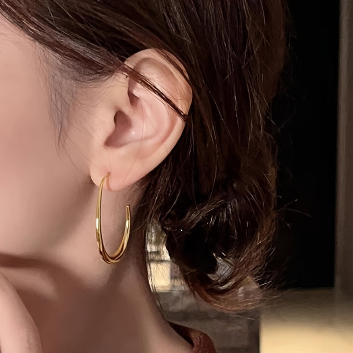 Fashionable Western Geometric Plain Water Drop Ear Hoop New Unique Niche Premium Light Weight Elliptical