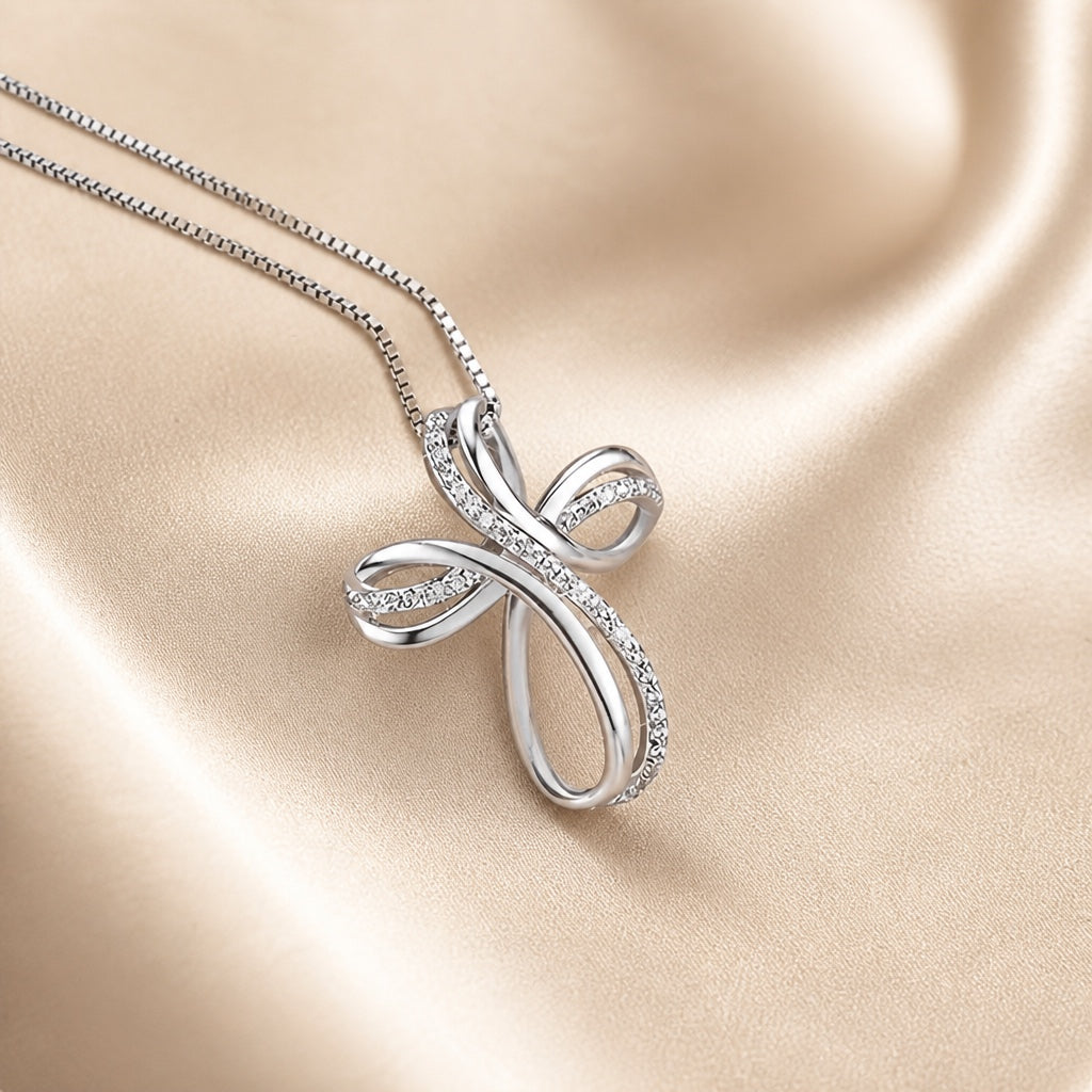 White Gold Necklace with Intertwined Cross Pendant