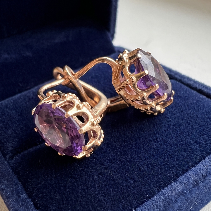 Gold Amethyst Crown Earrings