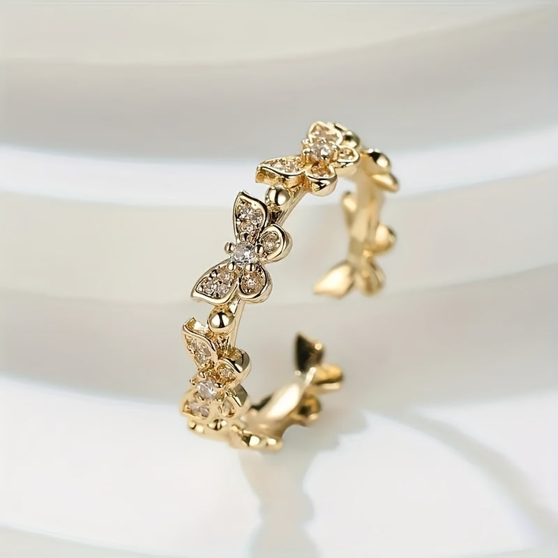 White Gold Butterfly Shaped Ring with Crystals