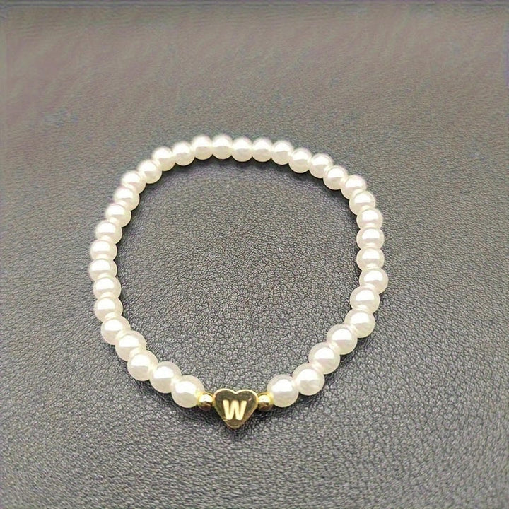 Gold Initial Pearl Beaded Bracelet