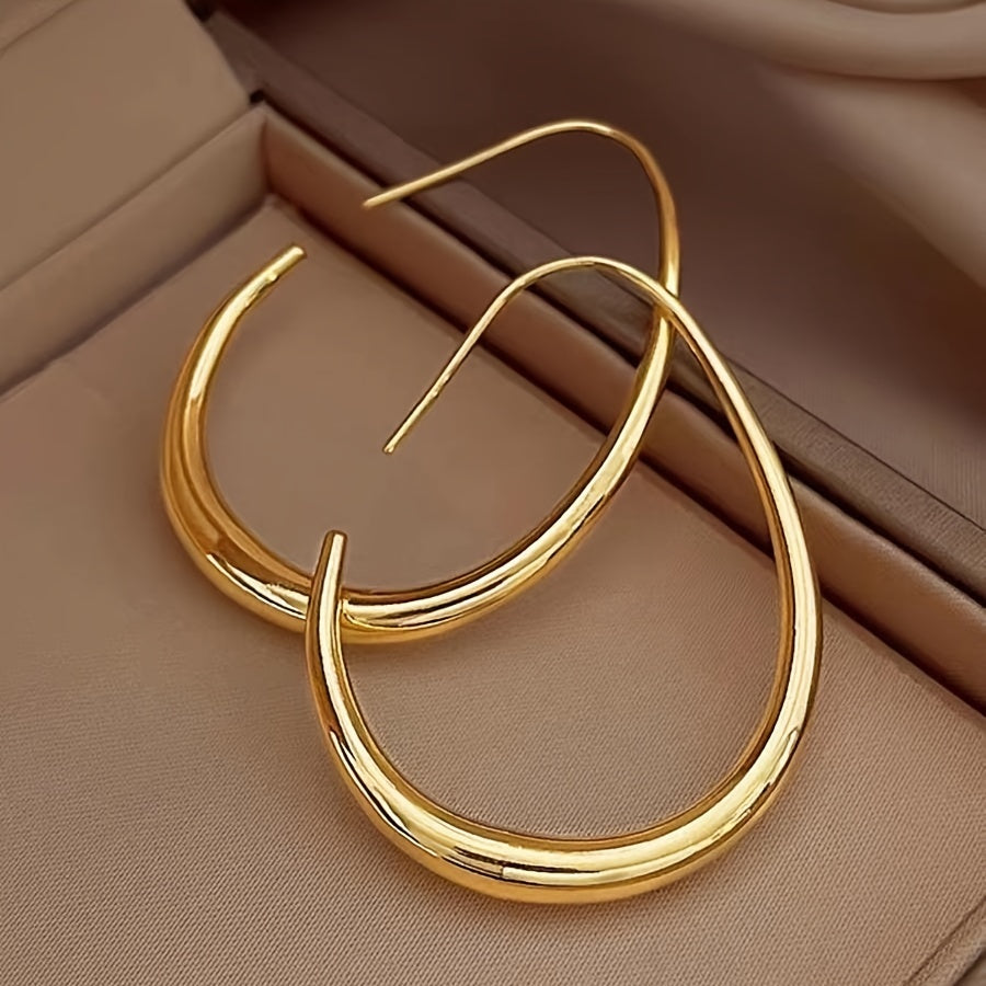 Fashionable Western Geometric Plain Water Drop Ear Hoop New Unique Niche Premium Light Weight Elliptical