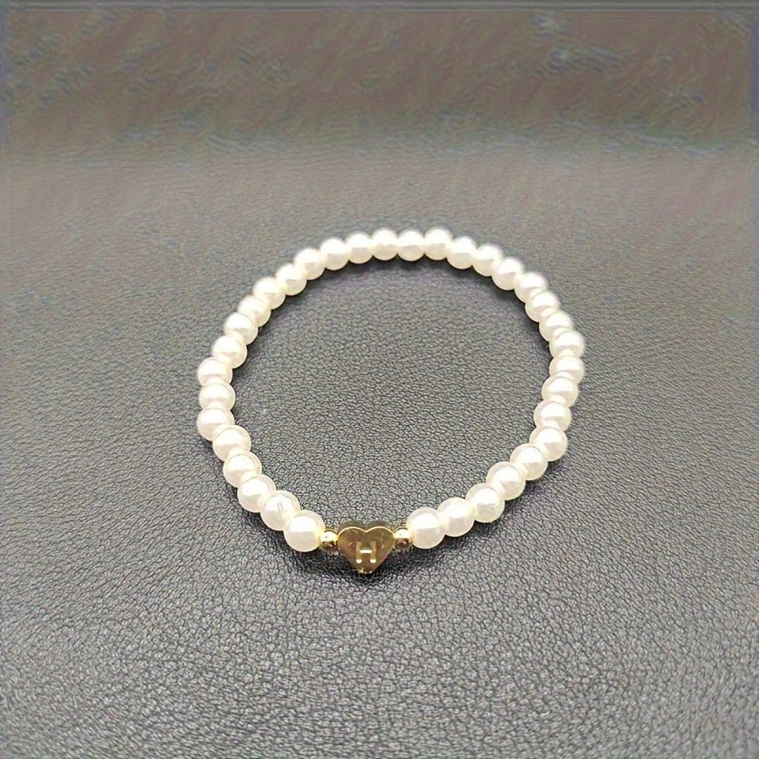 Gold Initial Pearl Beaded Bracelet