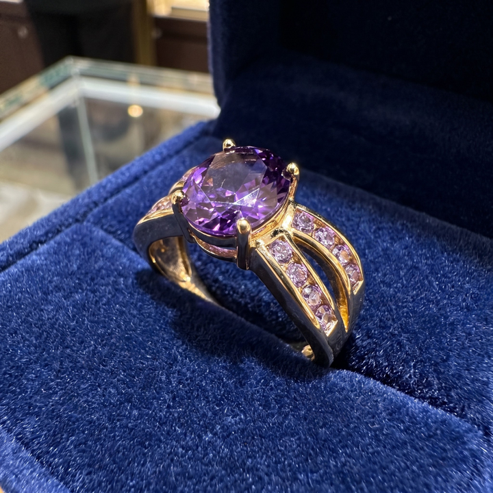 Gold Amethyst Split Band Ring