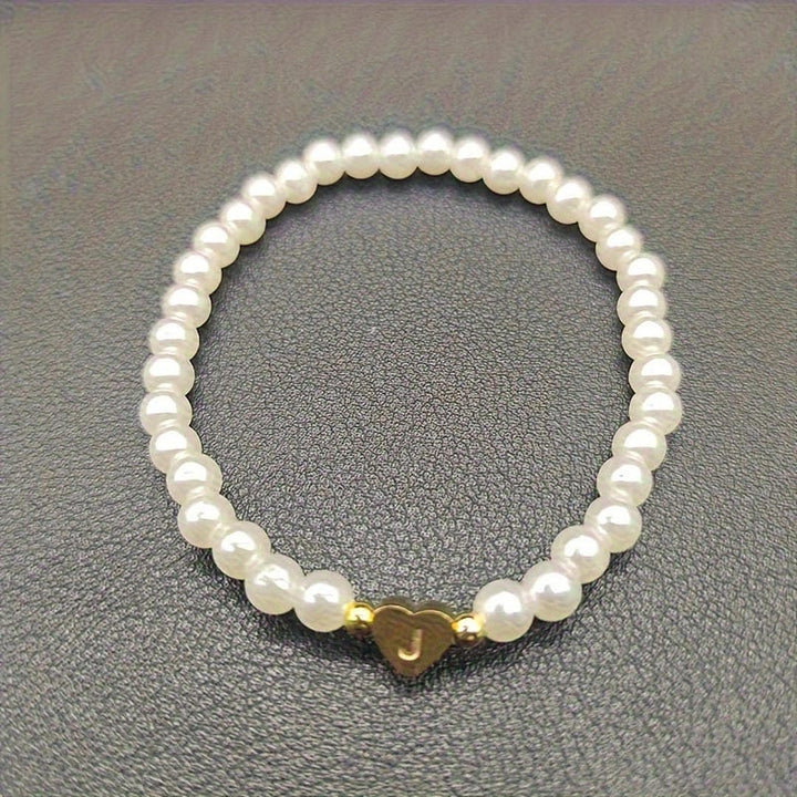 Gold Initial Pearl Beaded Bracelet