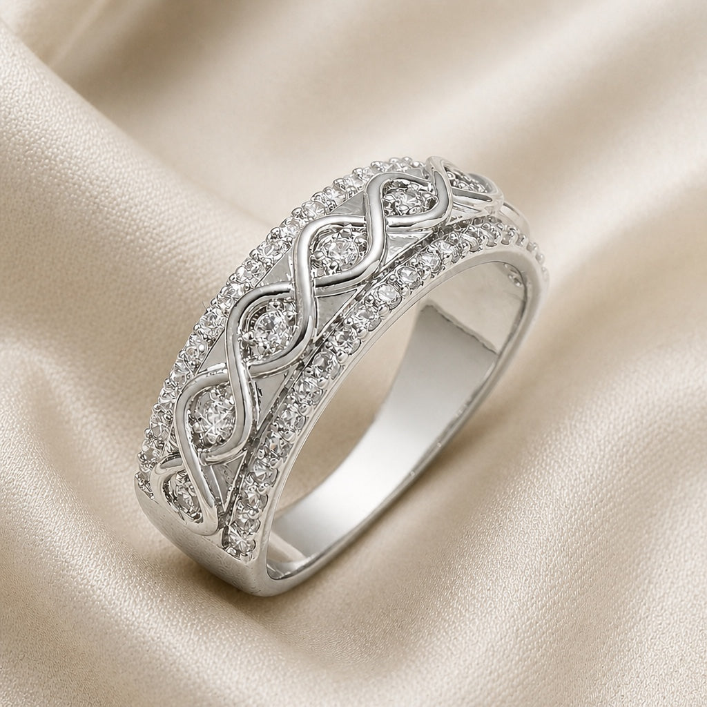 White Gold Ring with Double Row of Zirconia