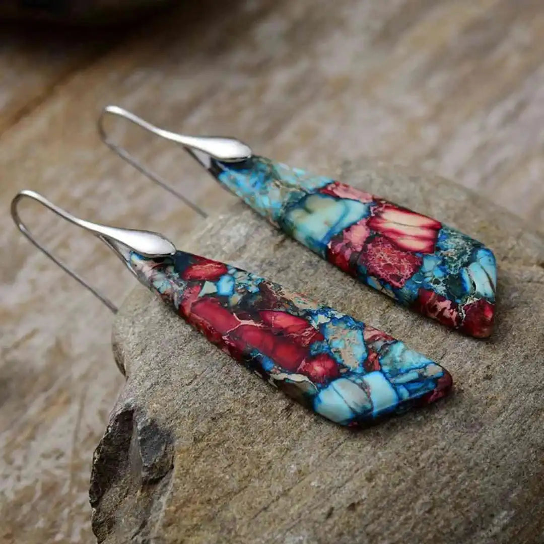 Multicolor Stone Gold Dangle Earrings