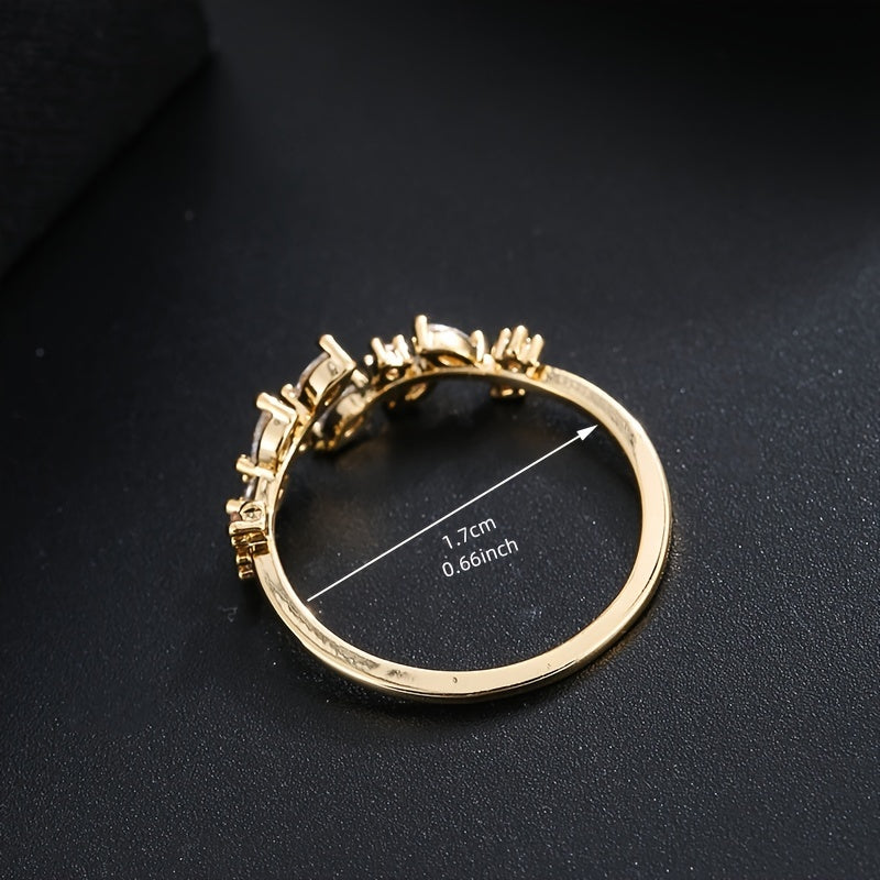 1pc Ring, New Fashion Leaf Micro-Pave Synthetic Zirconia Statement Versatile Women'S Open Ring