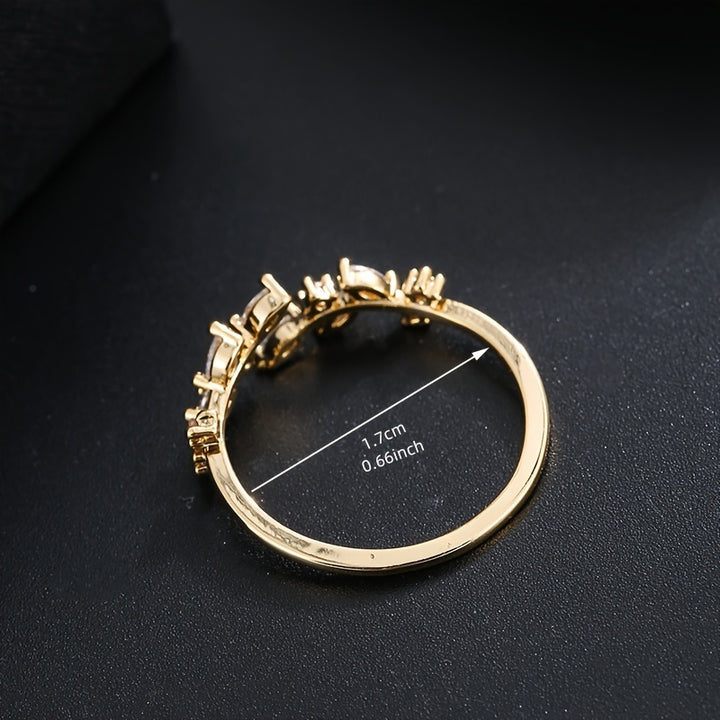 1pc Ring, New Fashion Leaf Micro-Pave Synthetic Zirconia Statement Versatile Women'S Open Ring