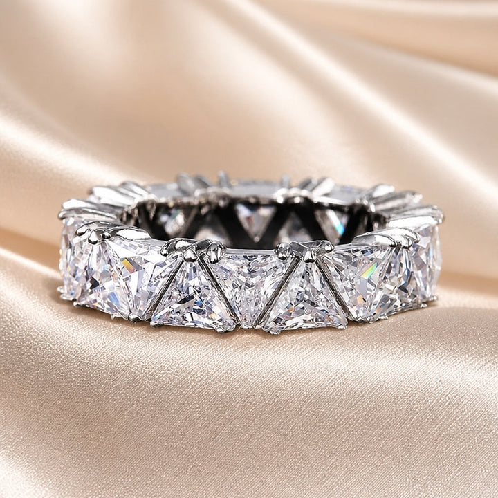 Triangular Zirconia Ring Plated in White Gold