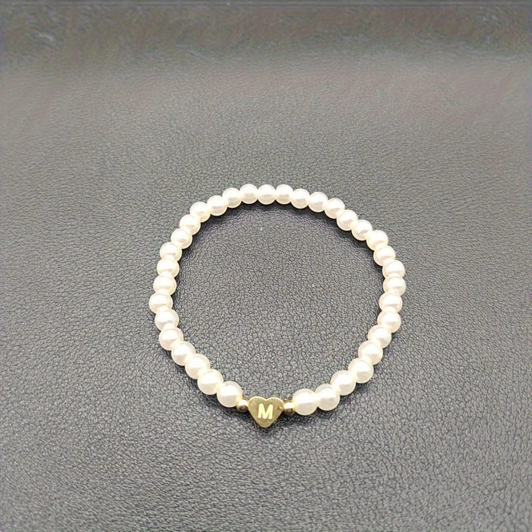 Gold Initial Pearl Beaded Bracelet