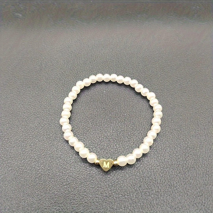 Gold Initial Pearl Beaded Bracelet