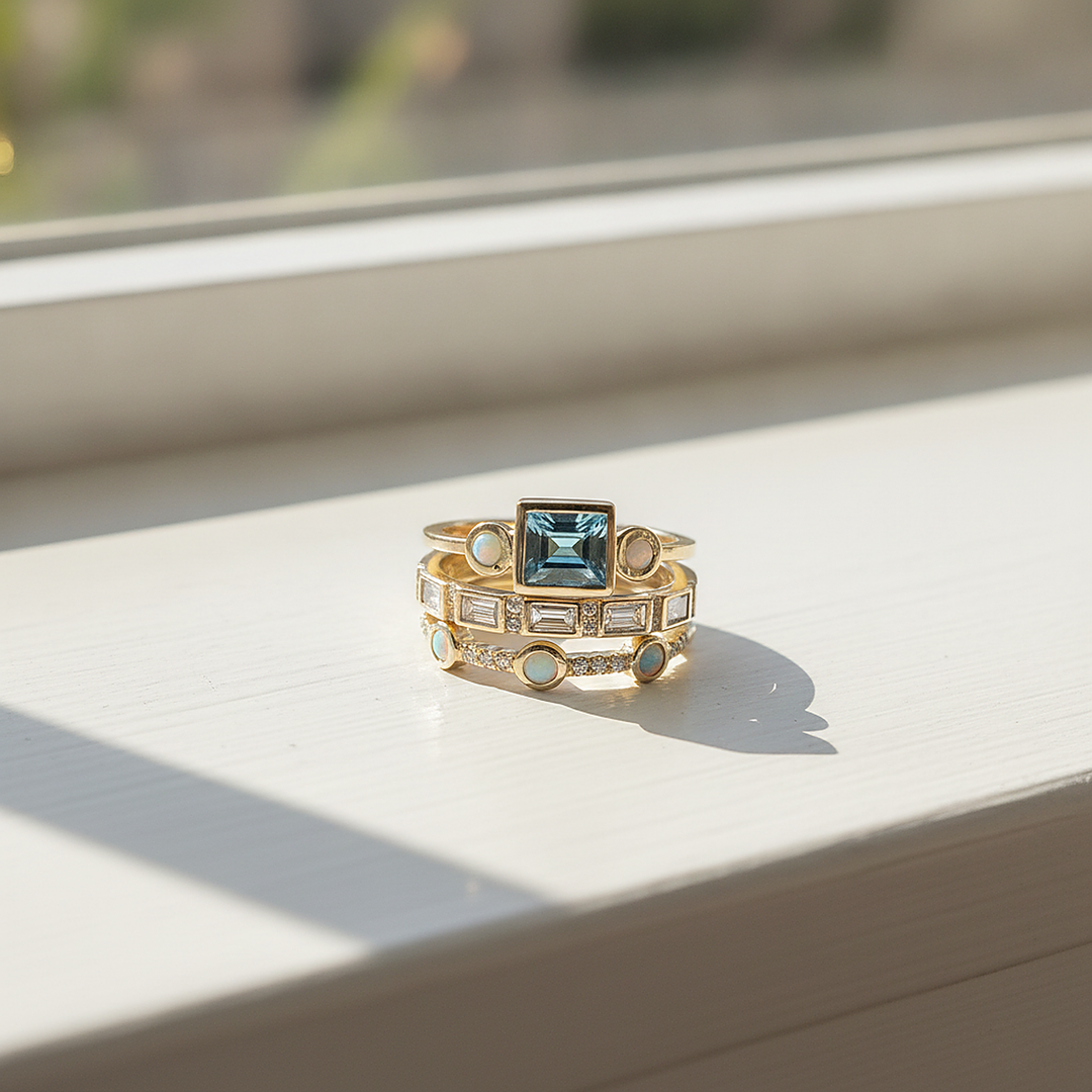 Vintage Blue Crystal Ring Set