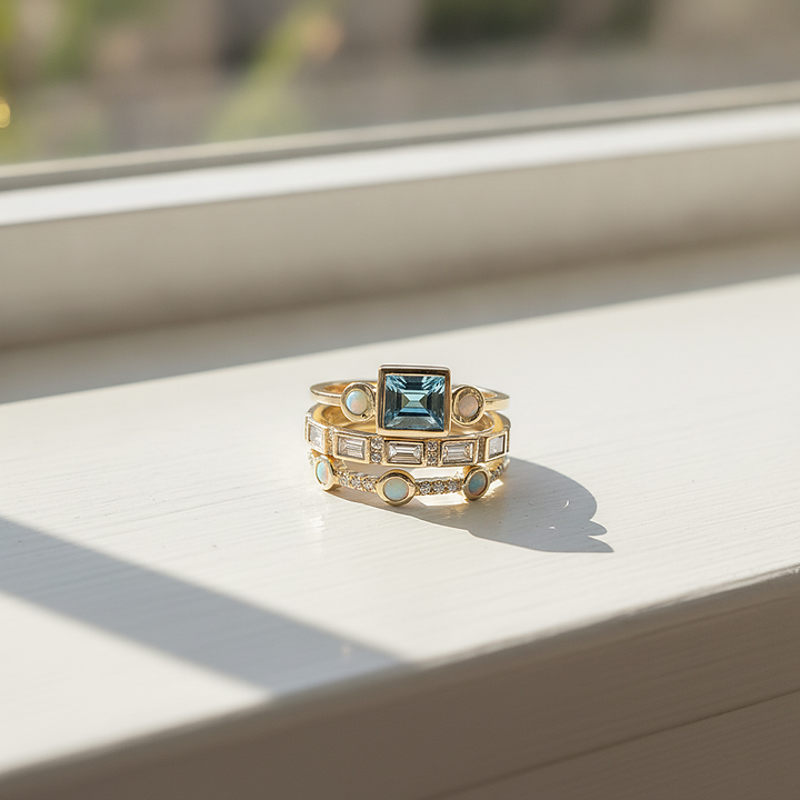 Vintage Blue Crystal Ring Set