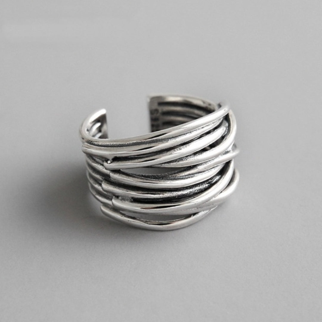 Adjustable Silver Ring with Layers