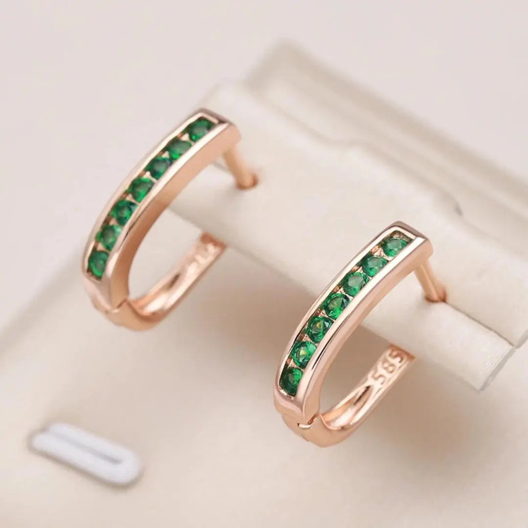 Emerald Tone Gold Hoop Earrings