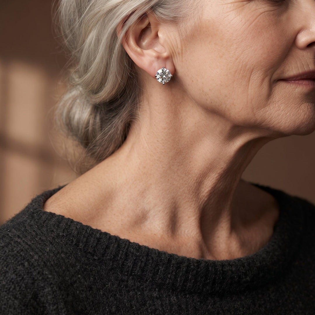 Sparkling White Gold Earrings with Zirconia