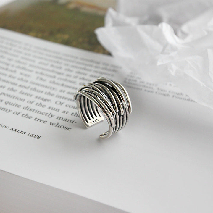 Adjustable silver ring with layers