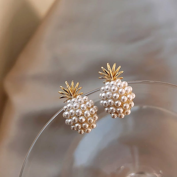 Tropical pineapple earrings with incorporated pearls