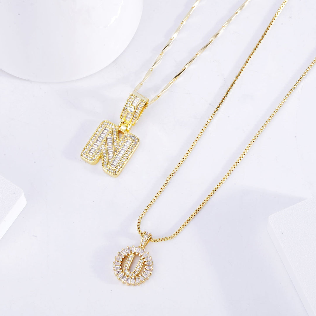 Gold Initial Pendant Necklace Set