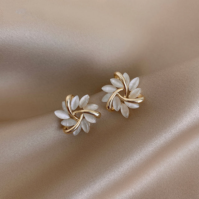 Gold Opal Flower Hoop Earrings