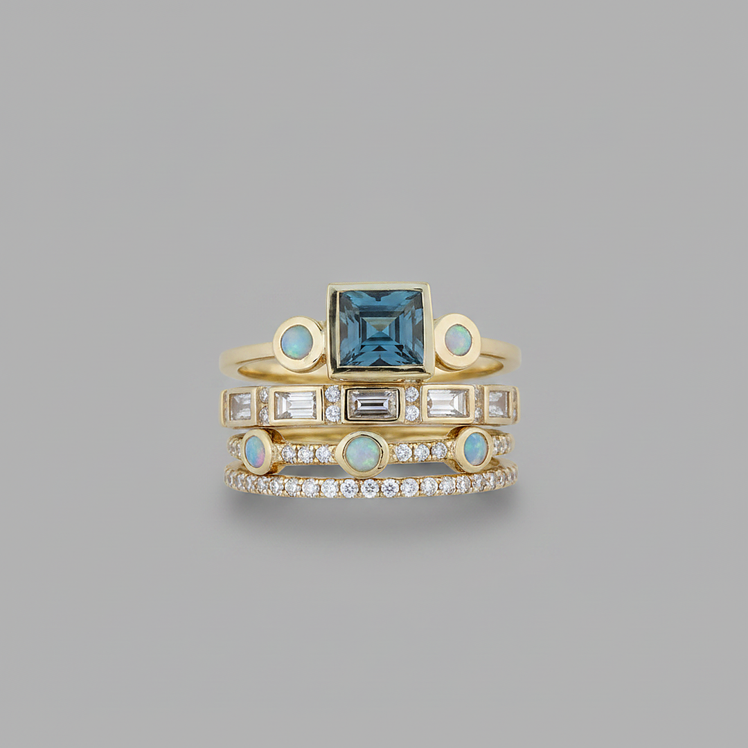Vintage Blue Crystal Ring Set