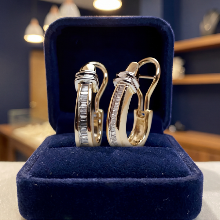 Baguette Diamond Gold Hoop Earrings