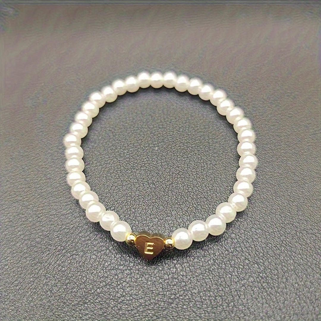 Gold Initial Pearl Beaded Bracelet