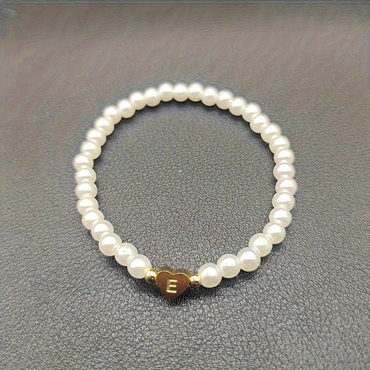 Gold Initial Pearl Beaded Bracelet