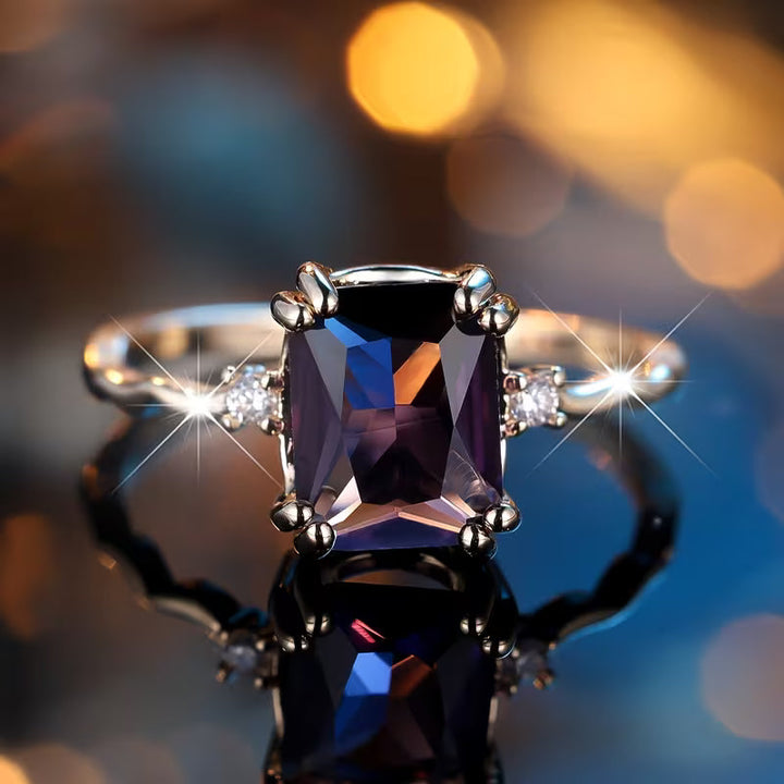 Silver Amethyst Emerald-Cut Ring
