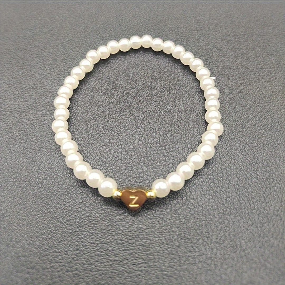 Gold Initial Pearl Beaded Bracelet