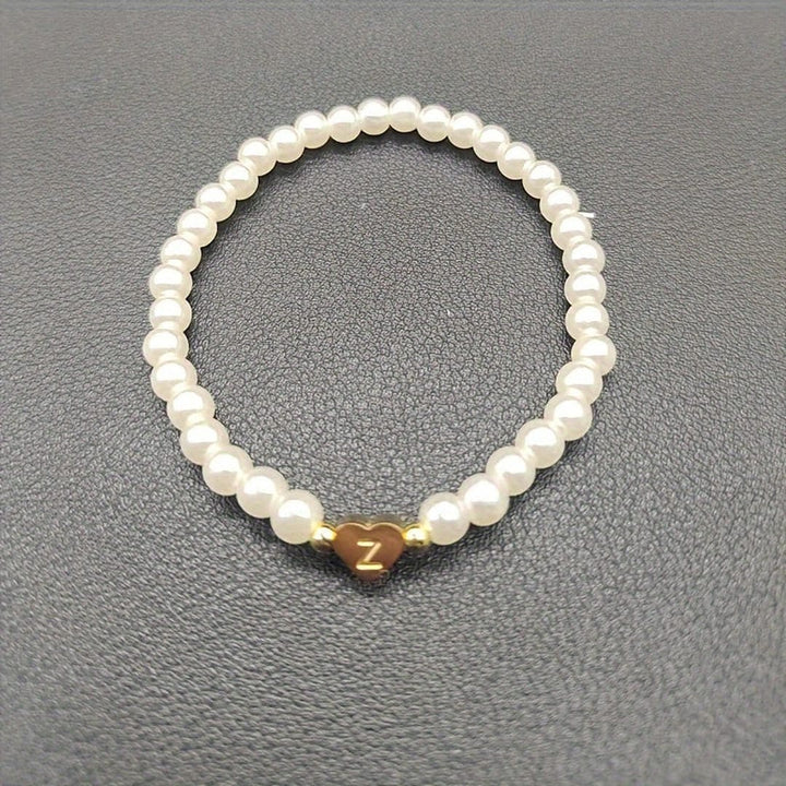 Gold Initial Pearl Beaded Bracelet