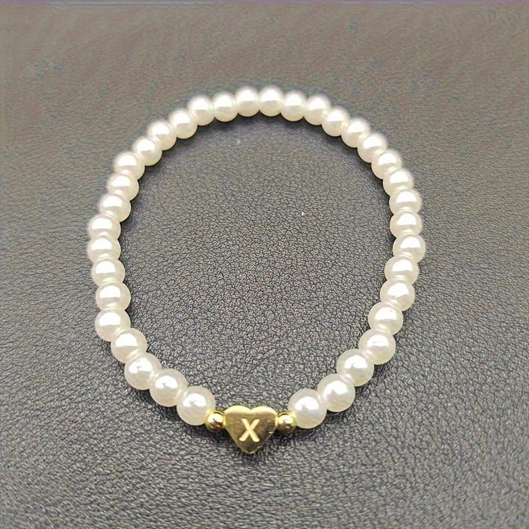 Gold Initial Pearl Beaded Bracelet