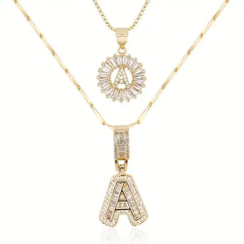 Gold Initial Pendant Necklace Set