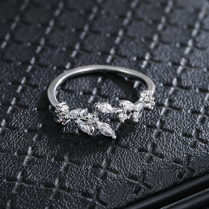 1pc Ring, New Fashion Leaf Micro-Pave Synthetic Zirconia Statement Versatile Women'S Open Ring
