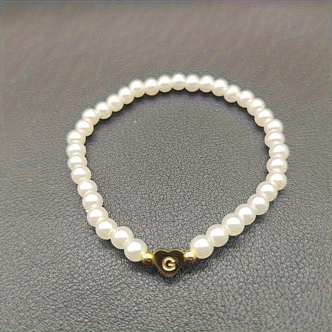 Gold Initial Pearl Beaded Bracelet