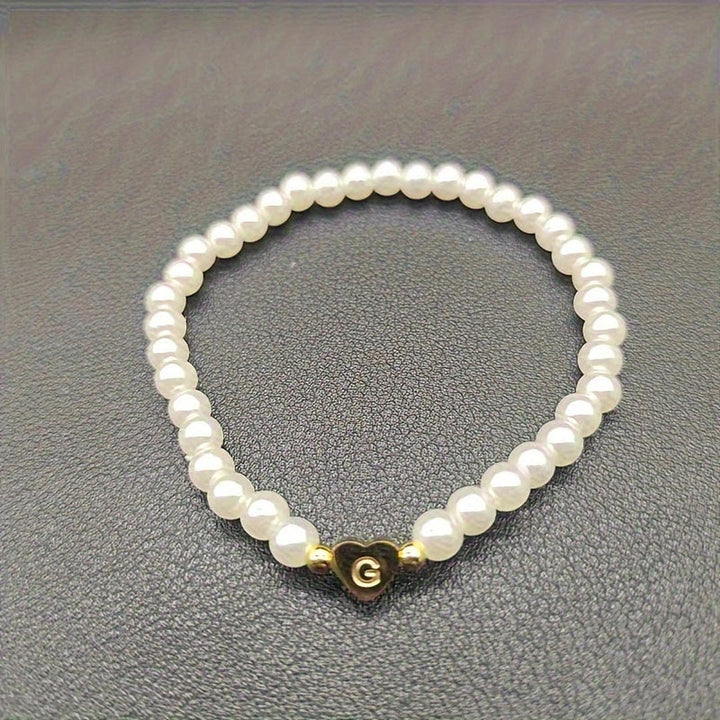 Gold Initial Pearl Beaded Bracelet