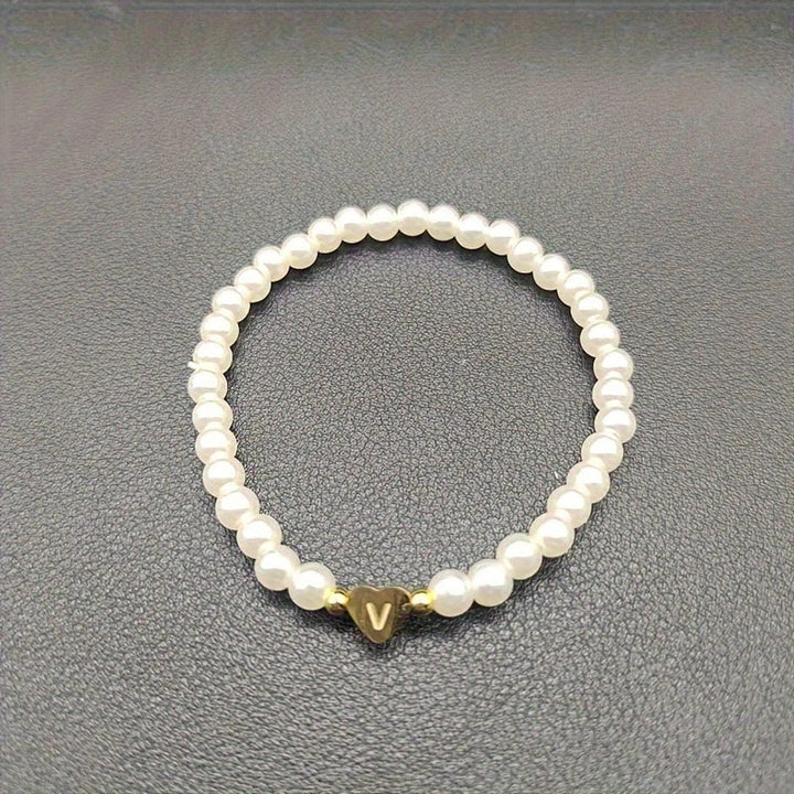 Gold Initial Pearl Beaded Bracelet