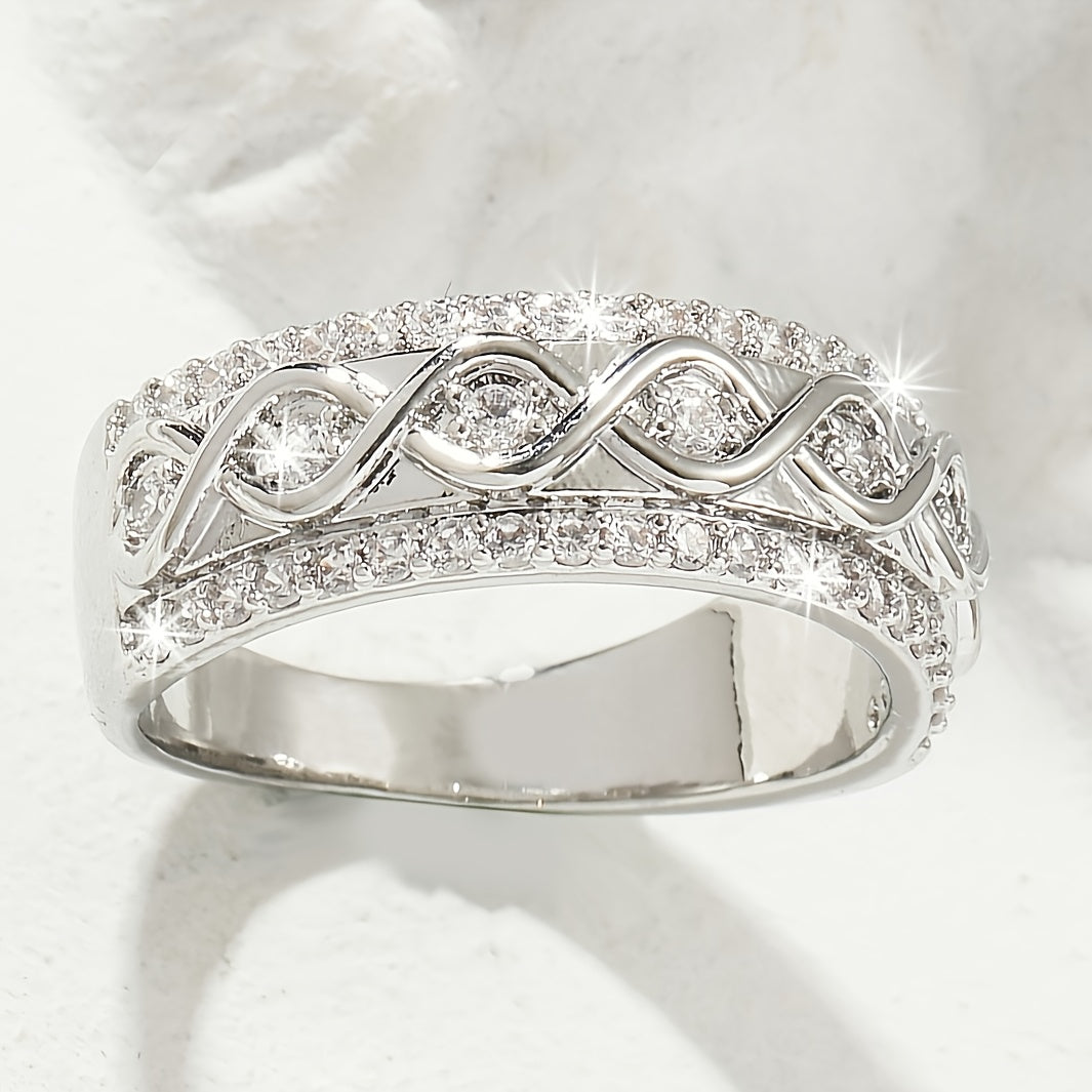White Gold Ring with Double Row of Zirconia