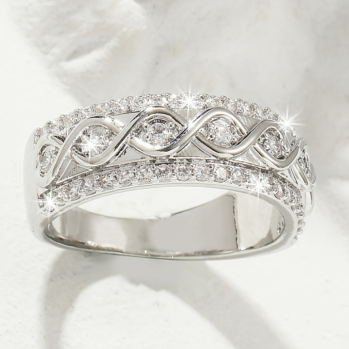 White Gold Ring with Double Row of Zirconia