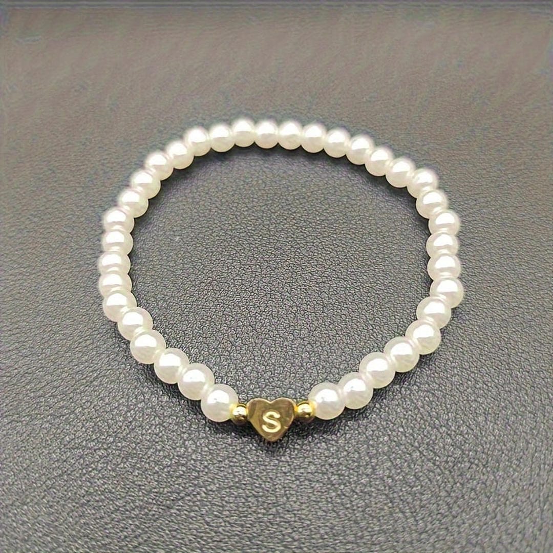 Gold Initial Pearl Beaded Bracelet