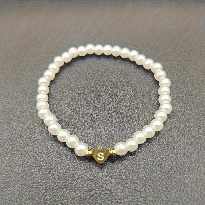 Gold Initial Pearl Beaded Bracelet