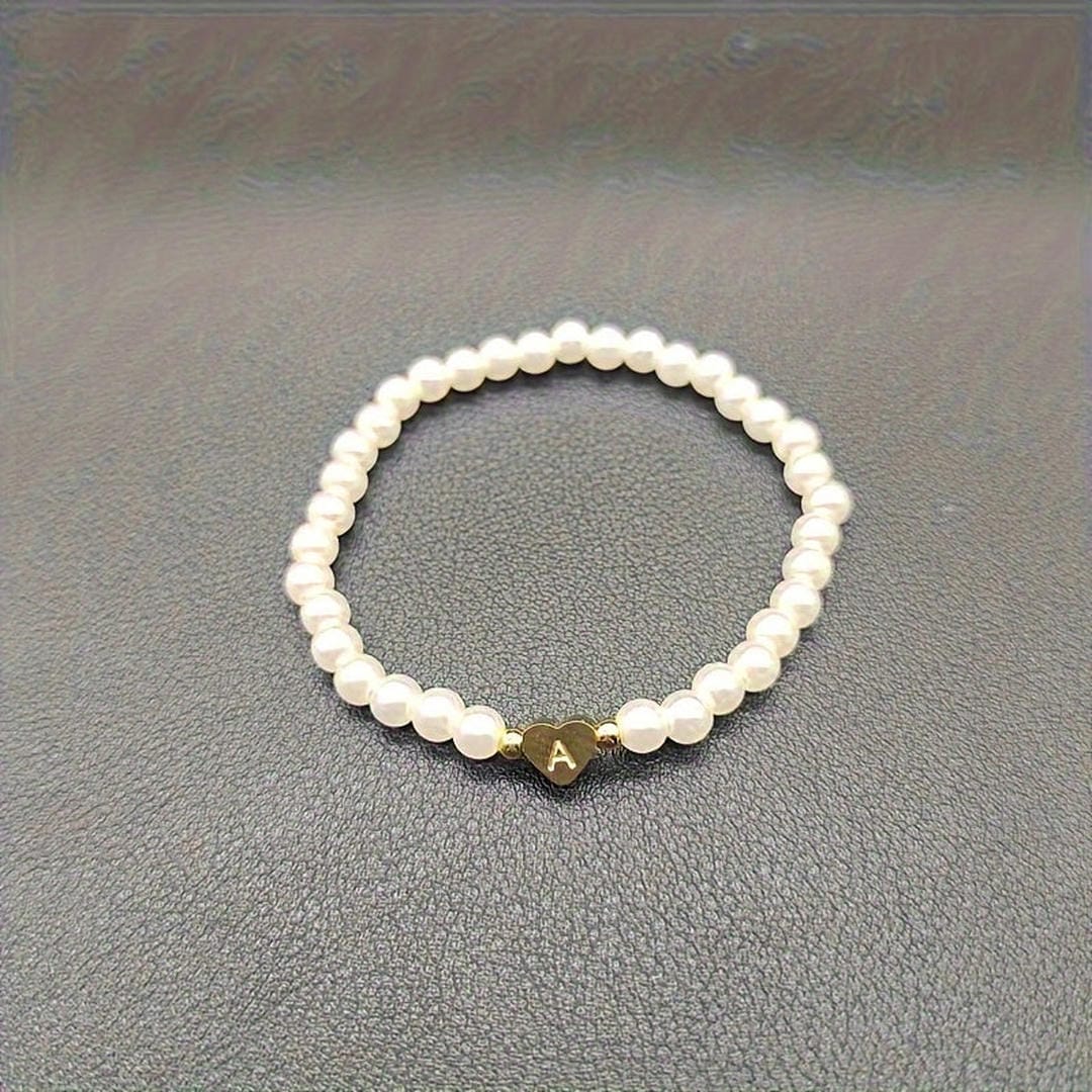 Gold Initial Pearl Beaded Bracelet
