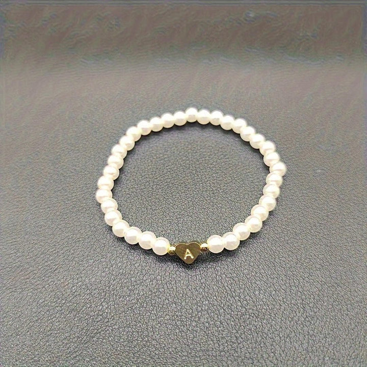 Gold Initial Pearl Beaded Bracelet