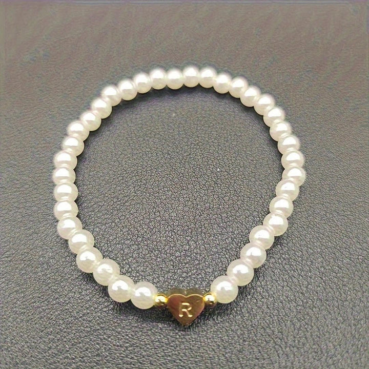 Gold Initial Pearl Beaded Bracelet