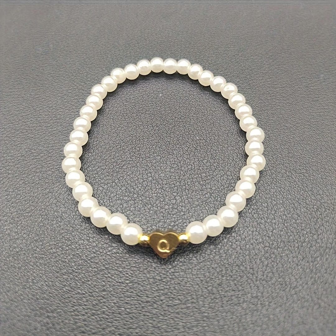 Gold Initial Pearl Beaded Bracelet