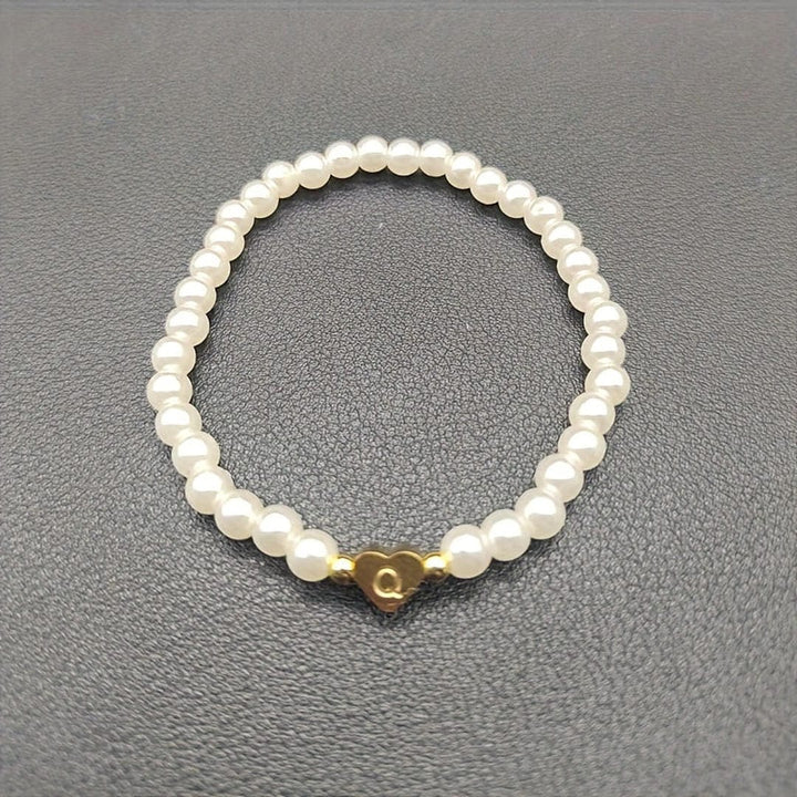 Gold Initial Pearl Beaded Bracelet