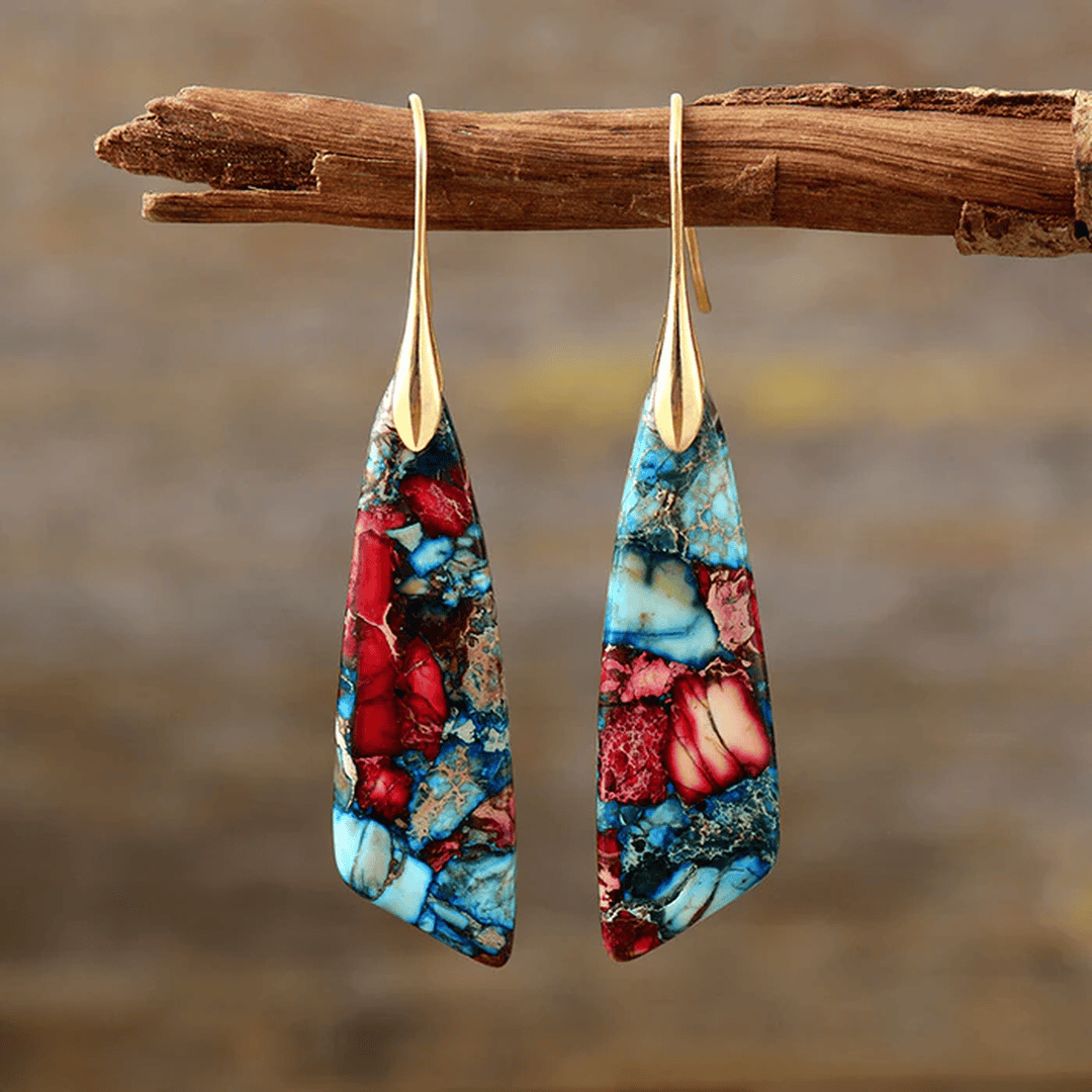 Multicolor Stone Gold Dangle Earrings