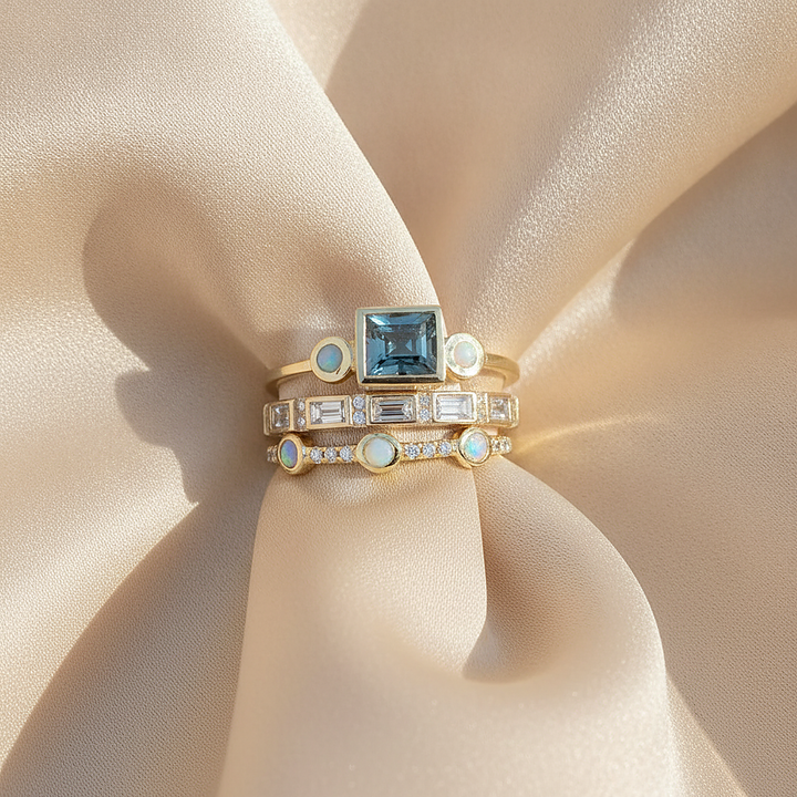 Vintage Blue Crystal Ring Set