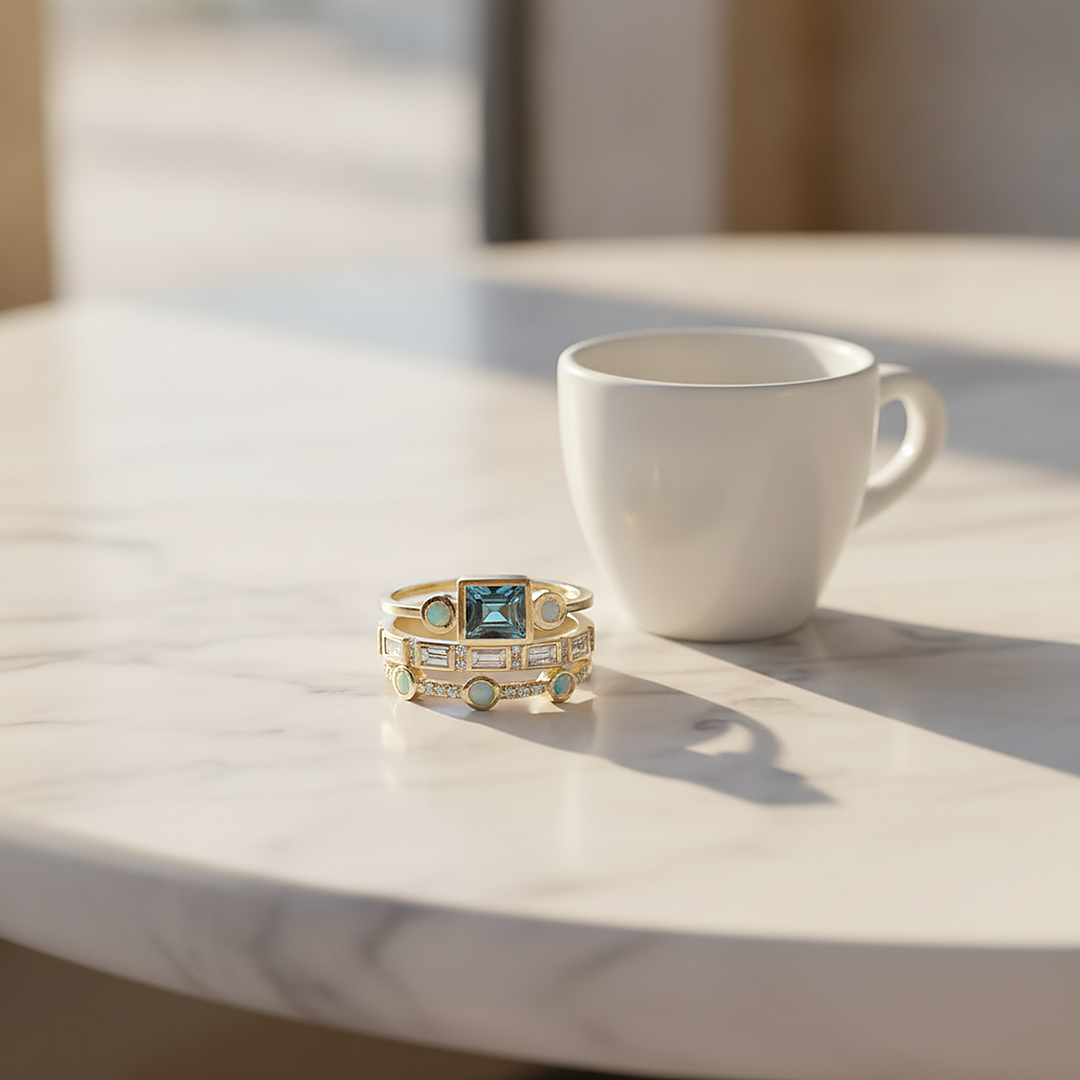 Vintage Blue Crystal Ring Set